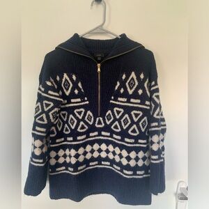J Crew Navy White Zip Sweater